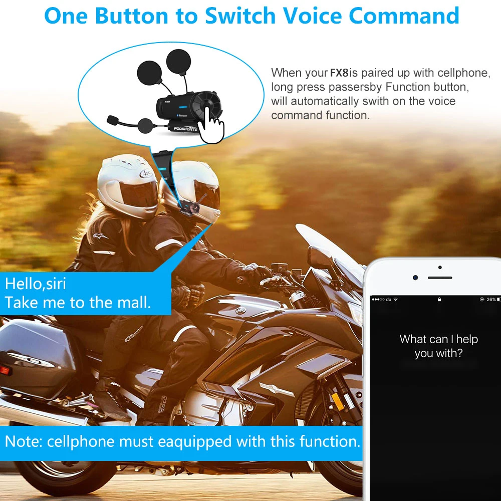 1 шт. FX8 Fodsport 8 Rider домофон мотоцикл bluetooth гарнитура группа Talk 1000 м беспроводной BT переговорные Мотоцикл с fm-радио