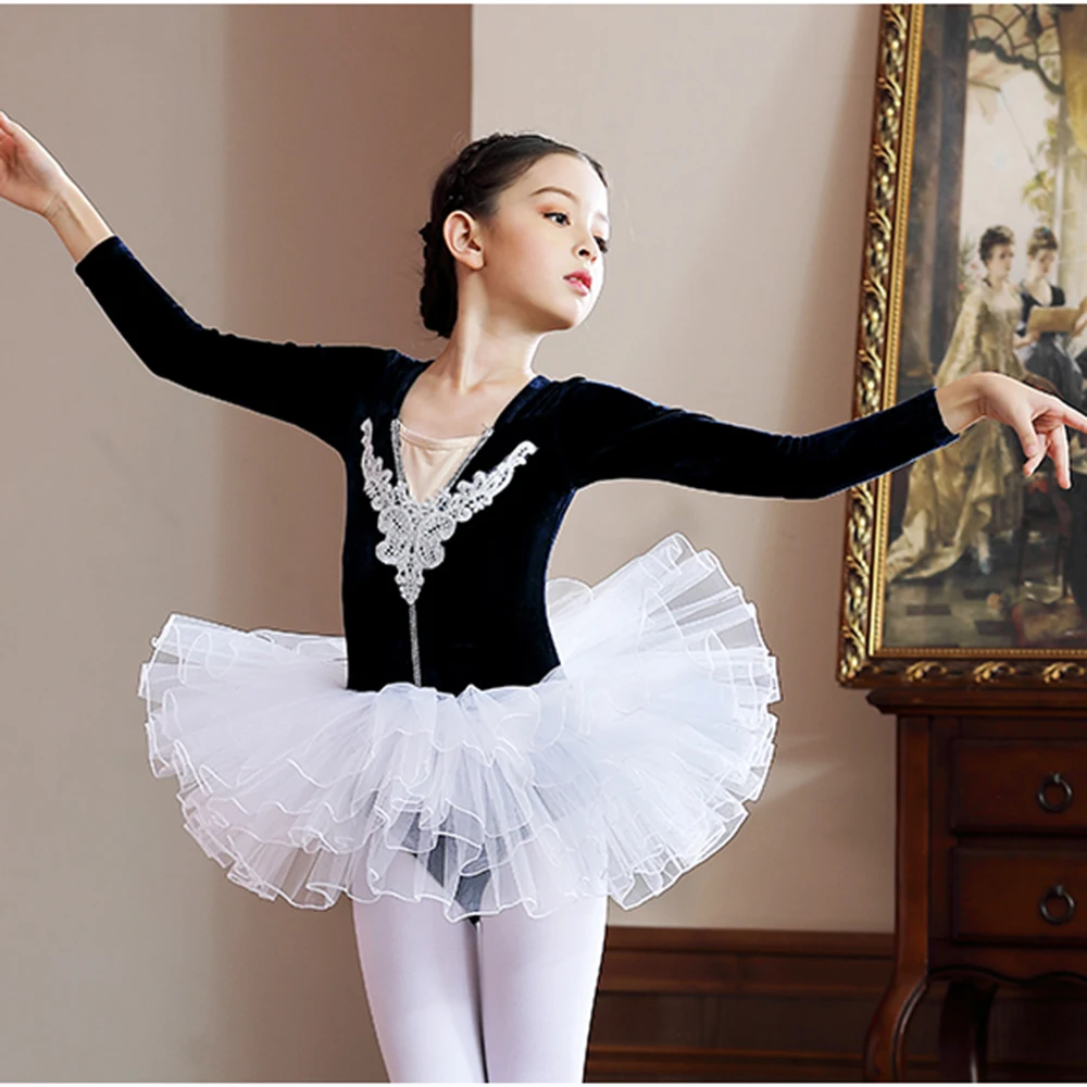 

Velvet ballet dress girls winter dance wear long sleeve dance dress performance costumes