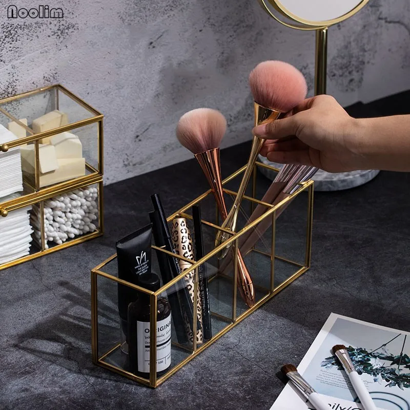 

Transparent Glass Cosmetic Box Makeup Storage Box Makeup Brushes Organizer Pencil Lipstick Holder Earrings Rings Organizer Case