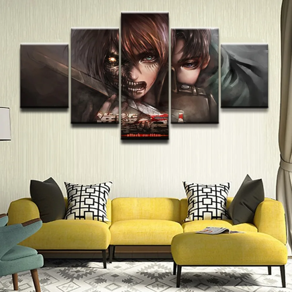 

Canvas Print Poster Home Decor Wall Art 5 Pieces Attack on Titan Eren Yeager Levi Ackerman Shingeki No Kyojin Painting Pictures