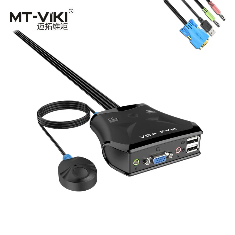 

MT-201VL VGA USB KVM Computer Switch Sharing Device Audio Wire Control Two Hosts One Display 201VL