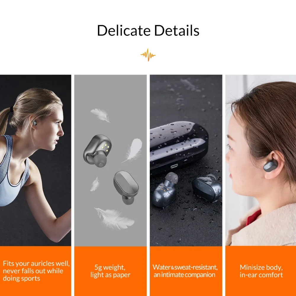 ORICO Беспроводной наушников стерео СПЦ гарнитура Handfree Спорт Bluetooth 4,2 наушники с зарядки окно для iphone Беспроводной наушники