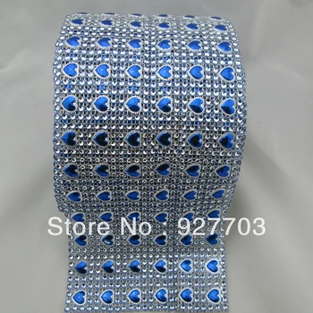 

(CM607)9 Meters Super Blue Sparkle Heart Rhinestone Crystal Diamond Mesh Wrap Roll Ribbon
