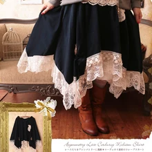 Демисезонный в стиле «Mori Girl кружево стандартная юбка Для женщин Милая Аппликация с цветочным рисунком и кружевным подолом женская одежда вязаные по колено юбки T599