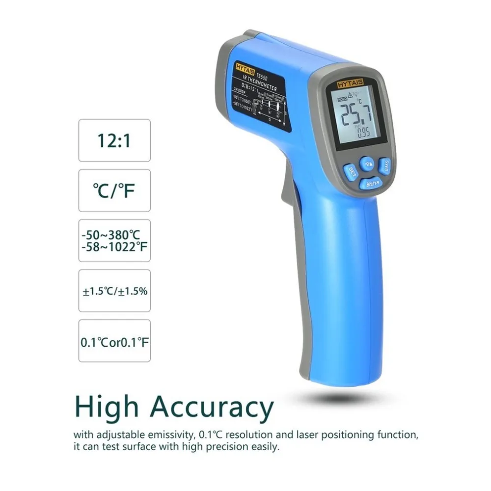 HYTAIS TS550 Цифровой Инфракрасный Ручной Температура пистолет термометр промышленных с бесконтактным ИК лазерная точка ЖК-дисплей Подсветка