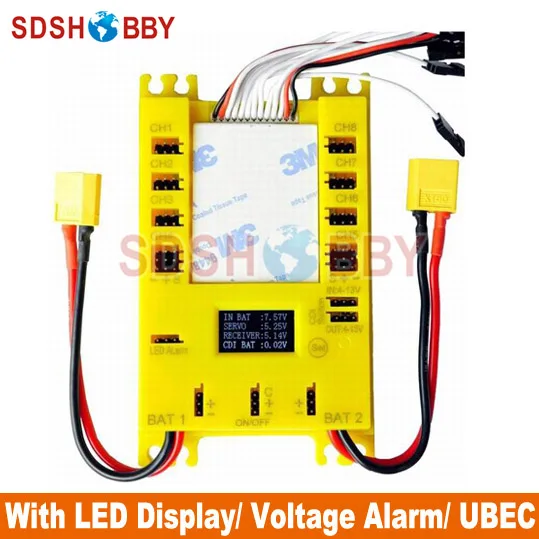 

NEW Mini Servo Distribution Board/ Section Board (4105#) with LED Screen/ Voltage Alarm/ UBEC-Yellow Color