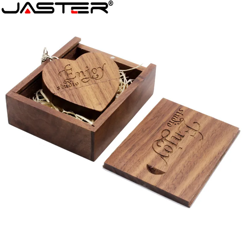JASTER(более 10 шт. бесплатный логотип) ореховое дерево сердце usb+ коробка USB флэш-накопитель 64 ГБ 16 ГБ 32 ГБ карта памяти фотография подарок