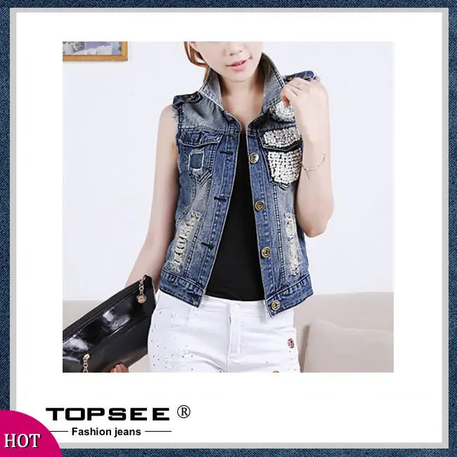 New 2016 Women Denim Vest Short Fashion Jeans Vest Coat Denim Vests Free Shipping c396 on
