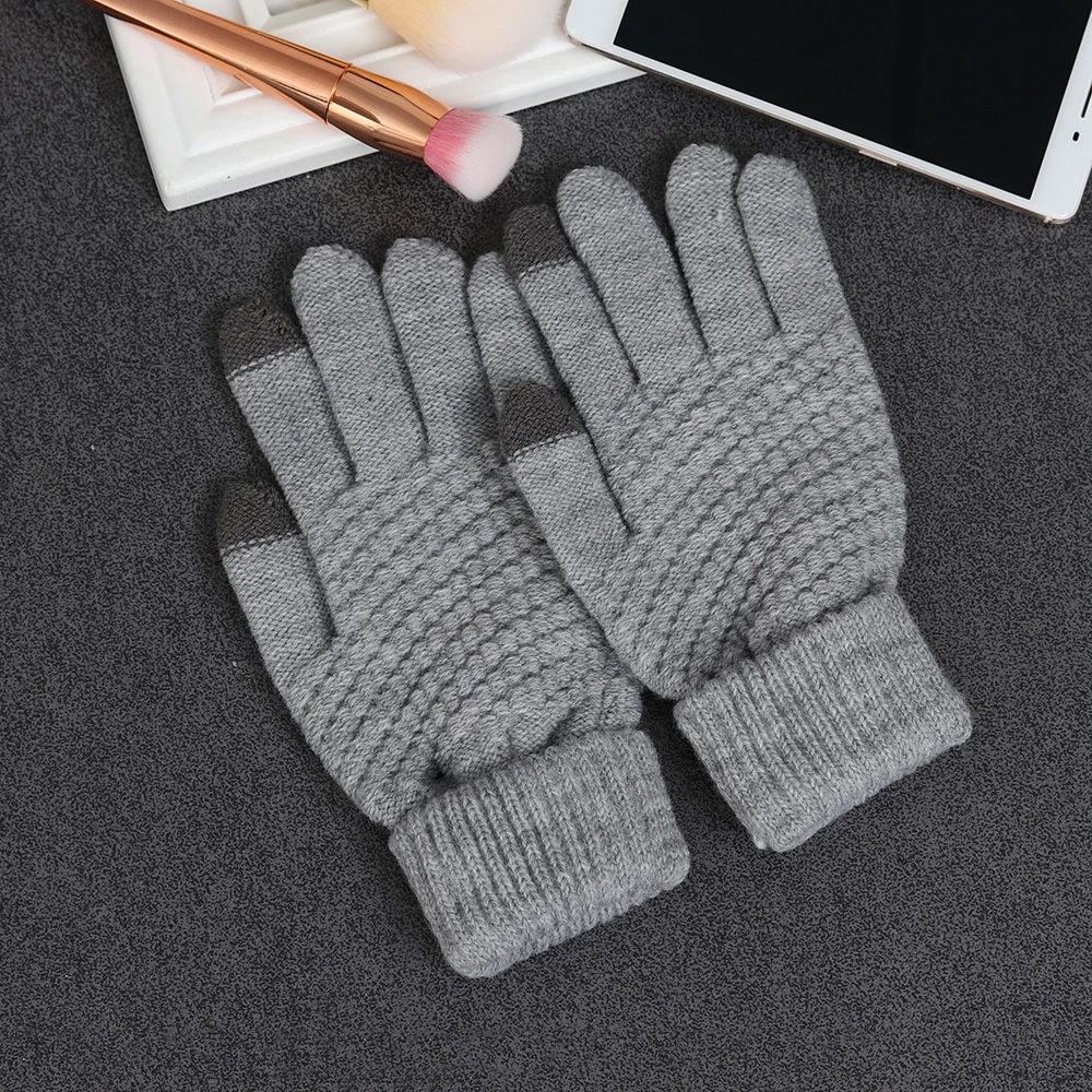 Модные зимние теплые женские Kintting перчатки повседневные для телефона экран теплые Вязаные рукавички пэчворк жаккардовые однотонные