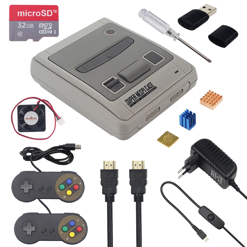 

Raspberry Pi SUPER NESPI CASE + 2 Gamepad + 32GB SD Card + 3A Switch Power Adapter + HDMI + Heatsinks for Retropie RPI 3B+