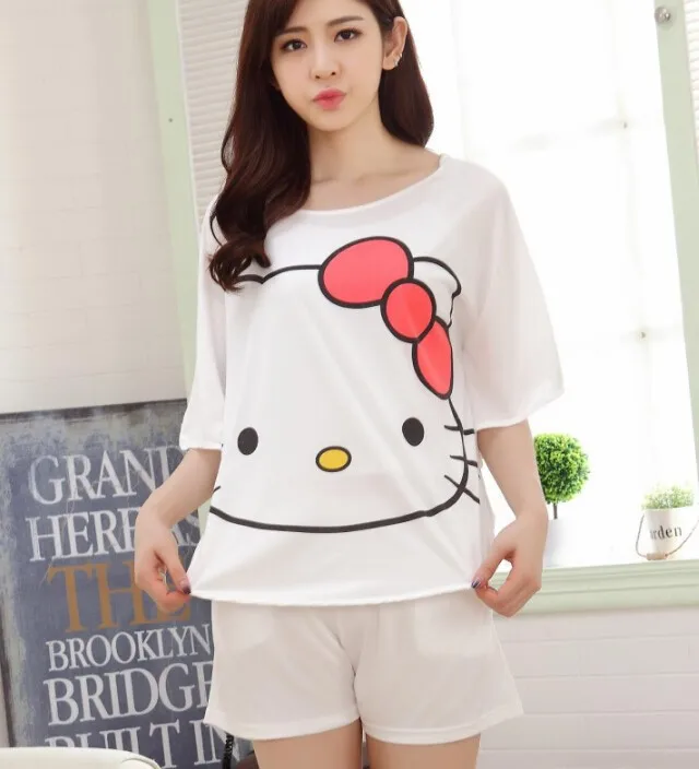 Ladies Thin Cartoon Home Wear Summer Bats T Shirt Shorts Pajamas Night Clothes Lounge Wear Home Clothes Cute Cat Sleepwear Sleepwear Fleece Clothes Dropshipclothes Winter Aliexpress