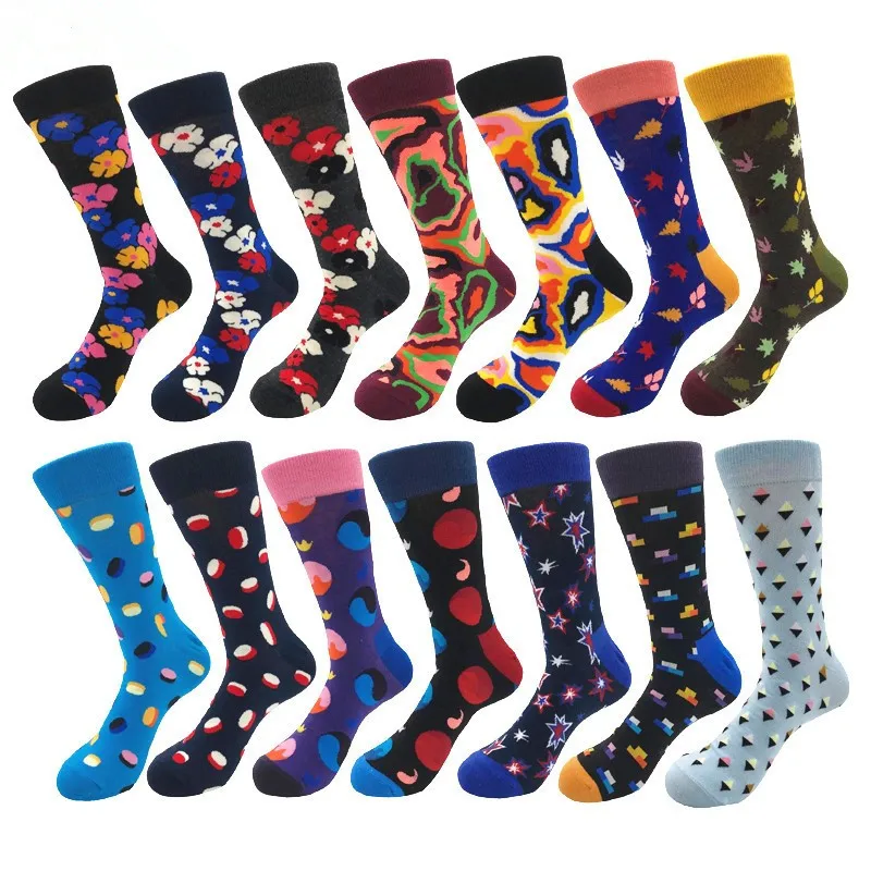 

1 pair Men socks combed cotton bright colored funny socks men's calf crew socks for business causal dress wedding gift