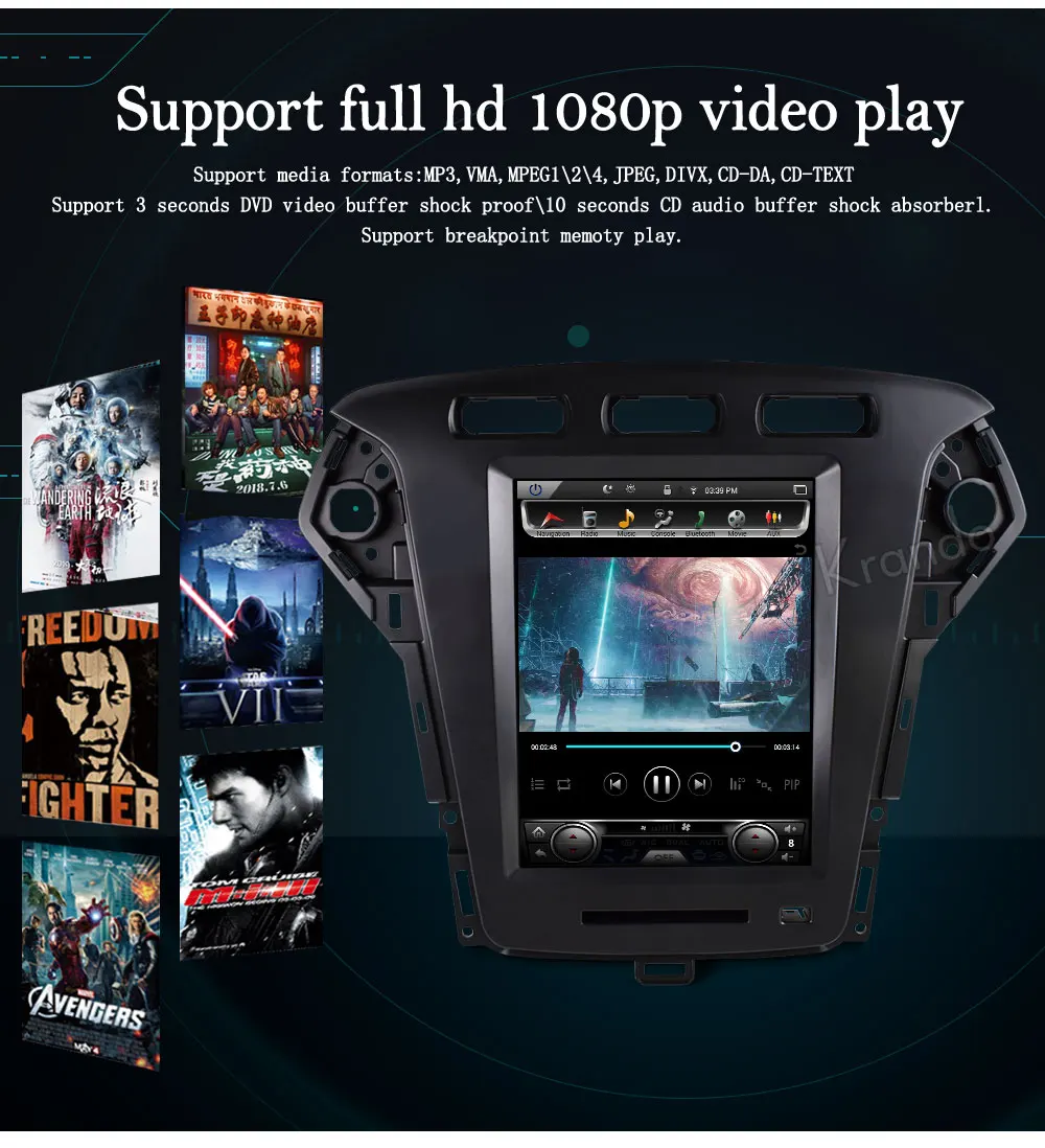 Best Krando Android 8.1 10.4" Tesla Vertical screen for FORD Mondeo 2011-2013 car radio navigation dvd entertainment system player 8