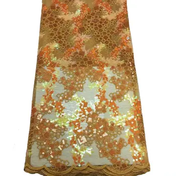 

African Net Sequins Laces 5yard Latest Nigerian Laces 2019 Yellow Sequin Fabric For Sewing Dress Tulle Lace Fabric