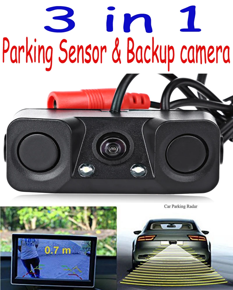 

3 IN 1 video Parking Sensor Car Reverse Backup Rear View Camera BiBi Alarm Indicator Anti Car Cam with 2 Radar Detector Sensors