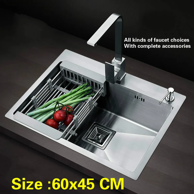 

Free shipping Fashion kitchen sink 304 stainless steel 1.2 mm hand made single slot hot sell 60x45 CM