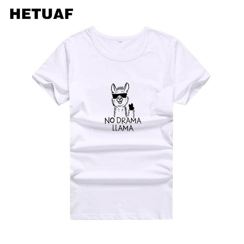 

HETUAF No Drama Llama Funny Graphic Tees Women 2018 Hip Hop Cotton Summer Tshirt Women Tops Hippie Cartoon Loose Camiseta Mujer