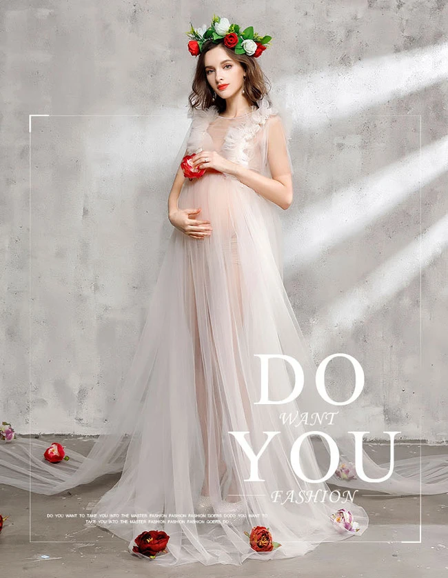 4 шт./компл. беременности и родам платья-Макси платье для фотографии шифоновое платье для беременных для фотосессии бежевый, розовый Беременность платье феи Vestidos
