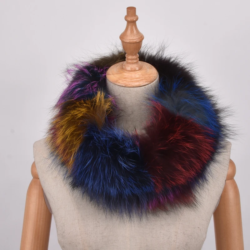 

New Arrive Fur Accessory Winter Autumn Real Fox Fur Scarves Wraps Winter Women Knit multicolour Fox Fur Infinity Loop Scarf