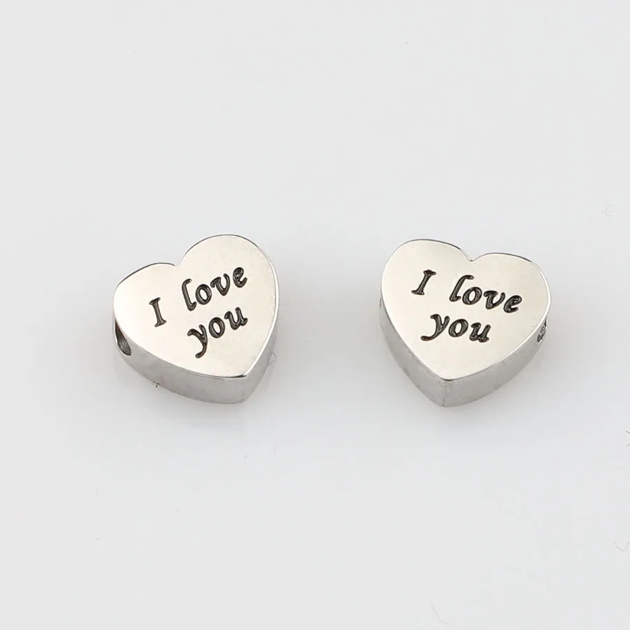 

Fnixtar 1.8mm Hole Beads Stainless Steel Small Love Heart Bead Carved I Love You Letter Beads DIY Charms 20piece/lot