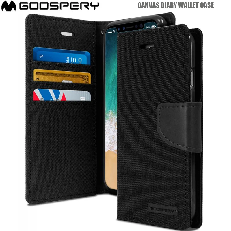 

Original MERCURY Goospery Canvas Diary With Card Slots Money Holder Wallet Leather Case Cover For Apple iPhone X