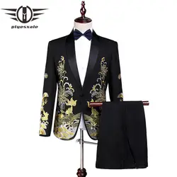 Plyesxale черный воротник-шаль Свадебные костюмы для мужчин 2019 вышивка мужские костюмы с брюками из 2 предметов мужской свадебный костюм Q583