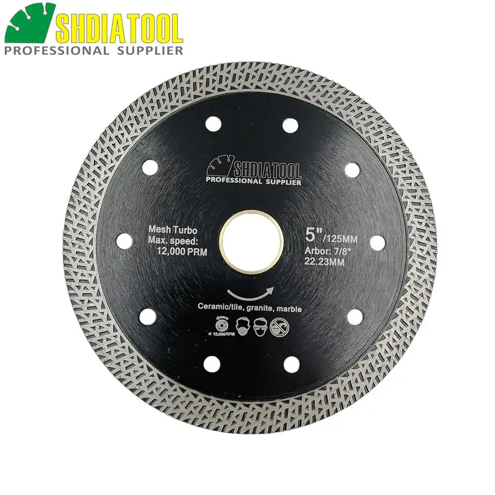 SHDIATOOL 2pks Diameter 5"/125mm Diamond Hot-pressed Sintered Diamond Cutting Disc Tile Mesh Turbo Rim Segment Ceramic Saw Blade