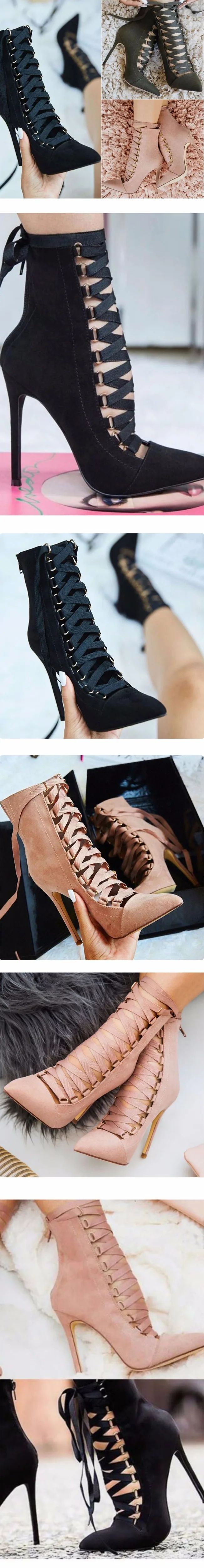 Teahoo/летние сандалии-гладиаторы на шнуровке; женские повседневные босоножки из флока на высоком каблуке; ботинки с острым носком; женская модная обувь для вечеринок