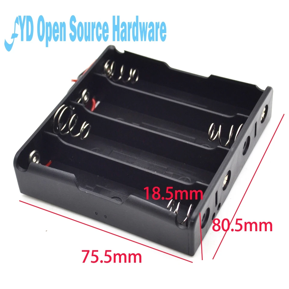 Black 4 x 3.7V 18650 Pointed Tip Battery Holder Case Wire Leads