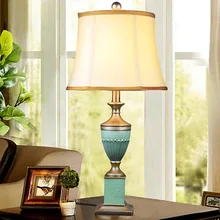 Американский стиль, синий настольная лампа, современный абажур, гостиная, спальня, AC110-220V, настольная лампа