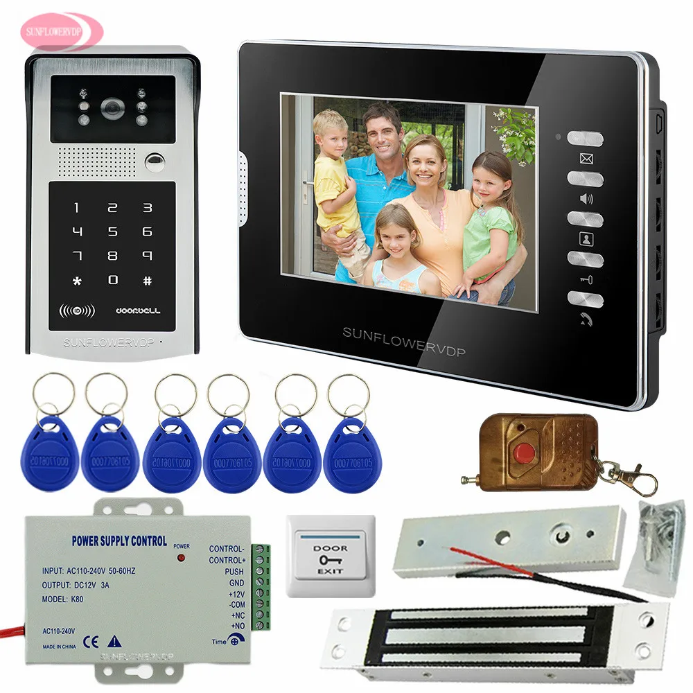 

Intercom System Home Phone Keyboard Code Unlock Talkback System IP65 Waterproof Video Phone Intercom Monitor+Magnetic Door Lock