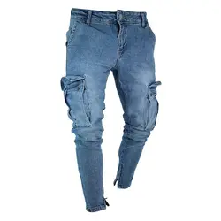 2019 для мужчин Мода хип поп повседневное бедра карманы стрейч обтягивающие джинсы Slim Fit деним молния штаны брюки
