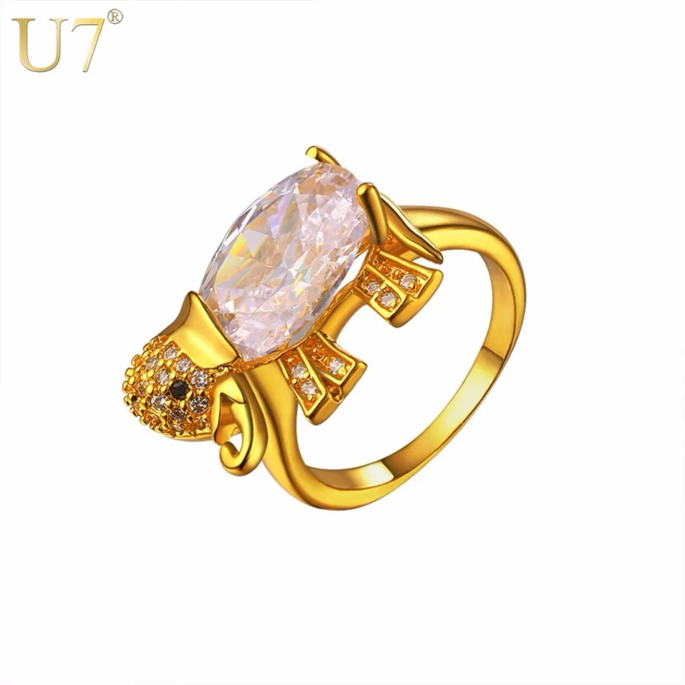 

U7 Cute Elephant Rings Women Engagement Jewelry Gold Color Luxury Cubic Zirconia Crystal Bride Bridesmaid Gift For Her R1009