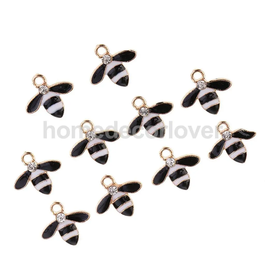 10Pcs Cute Bee Alloy Rhinestone Embellishment Diamante Flatback Buttons DIY Scrapbooking Cellphone Case Hair Accessories Charms