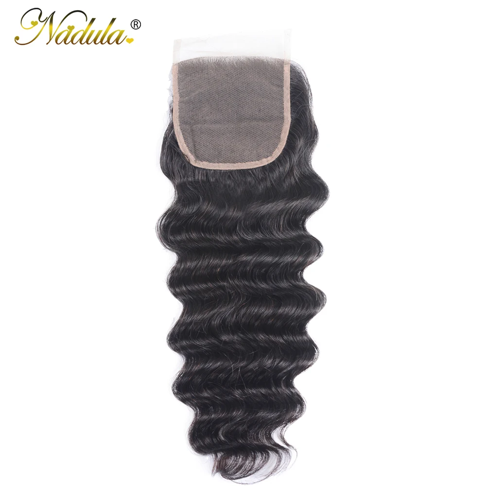 Nadula Capelli 4*4 Veletta Nella Chiusura Allentata Profonda Dei Capelli Umani Del Tessuto Remy Brasiliano Parte Libera Dei Capelli Svizzero Chiusura Colore Naturale 10-20 pollici