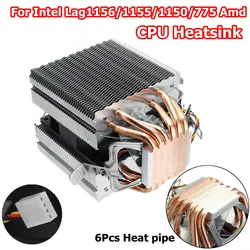90 мм тепловая трубка 6 Heatpipe настольный компьютер Процессор Вентилятор Cooler кронштейн бесшумный радиатор для Intel 1156/1155/1150/775