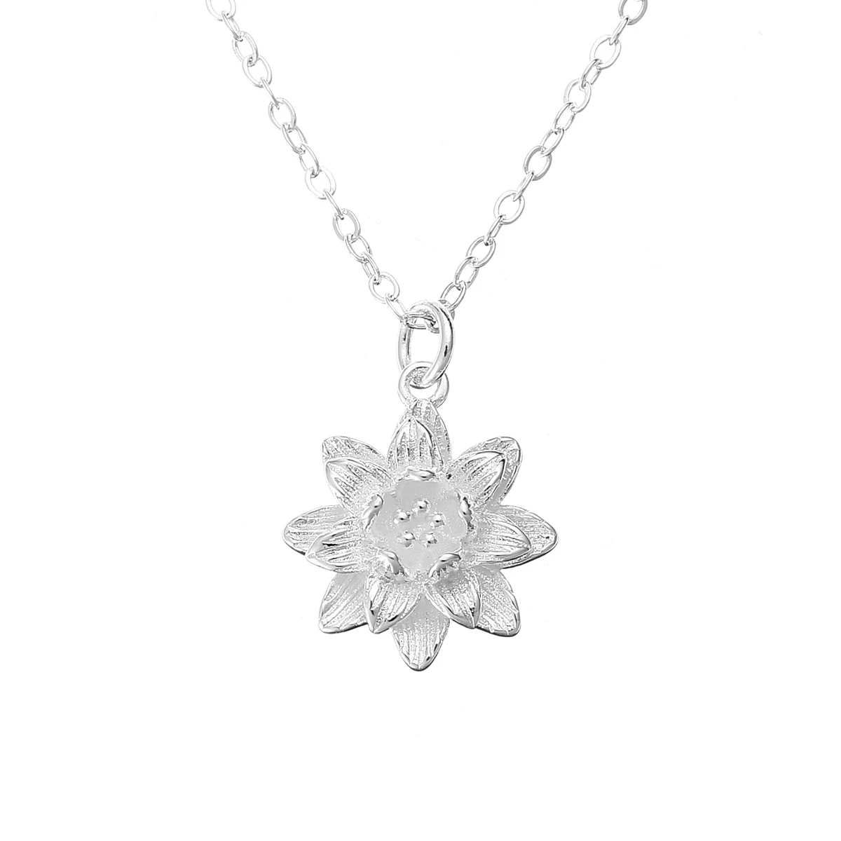Chic Ladies Lotus Flower Pendant Necklace Boho Women Sexy Neck Jewelry Accessories Shellhard Silver Color Collare Necklaces