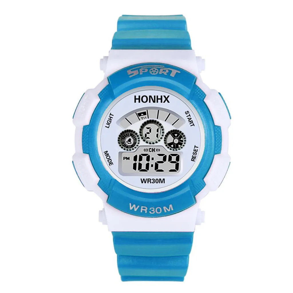Модный детский цифровой светодиодный Аналоговый кварцевый будильник Дата спортивные наручные часы женские часы reloj - Цвет: Sky Blue