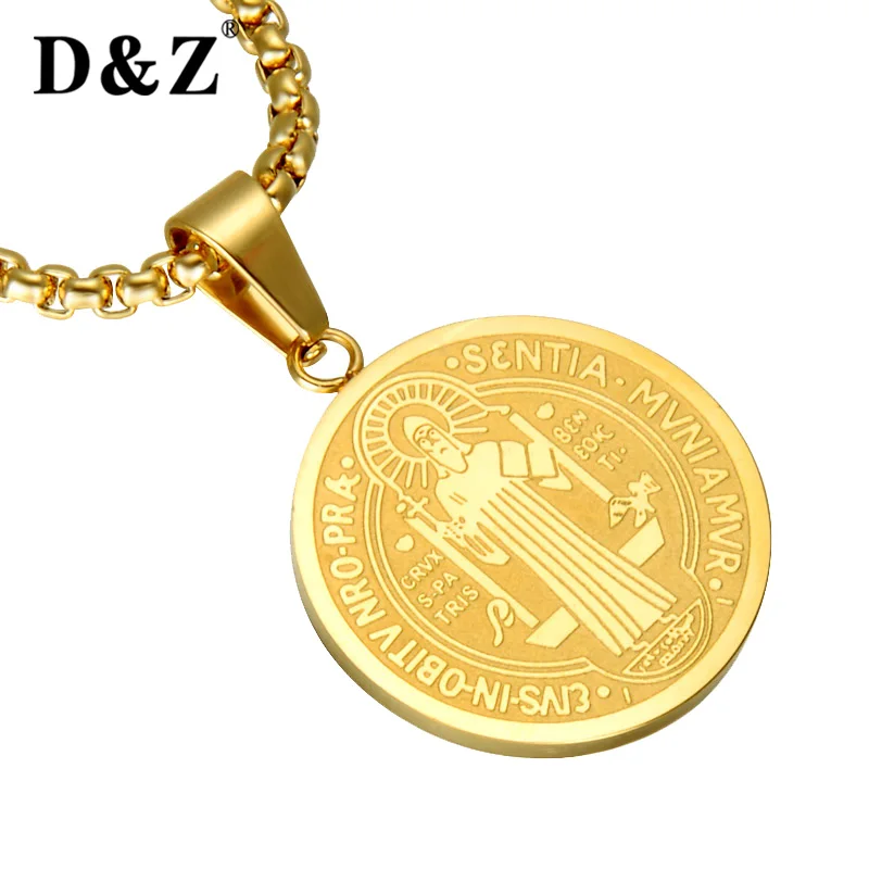 D& Z орден Святого Бенедикта кулон ожерелье Золото Цвет Нержавеющая сталь религия ожерелье s для католические украшения