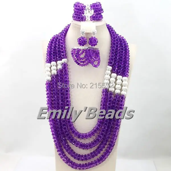 

Purpel Nigerian Crystal Beads Jewelry Set Elegant African Costume Wedding Beads Jewelry Set 2015 Hot Design Free Shipping AEJ514