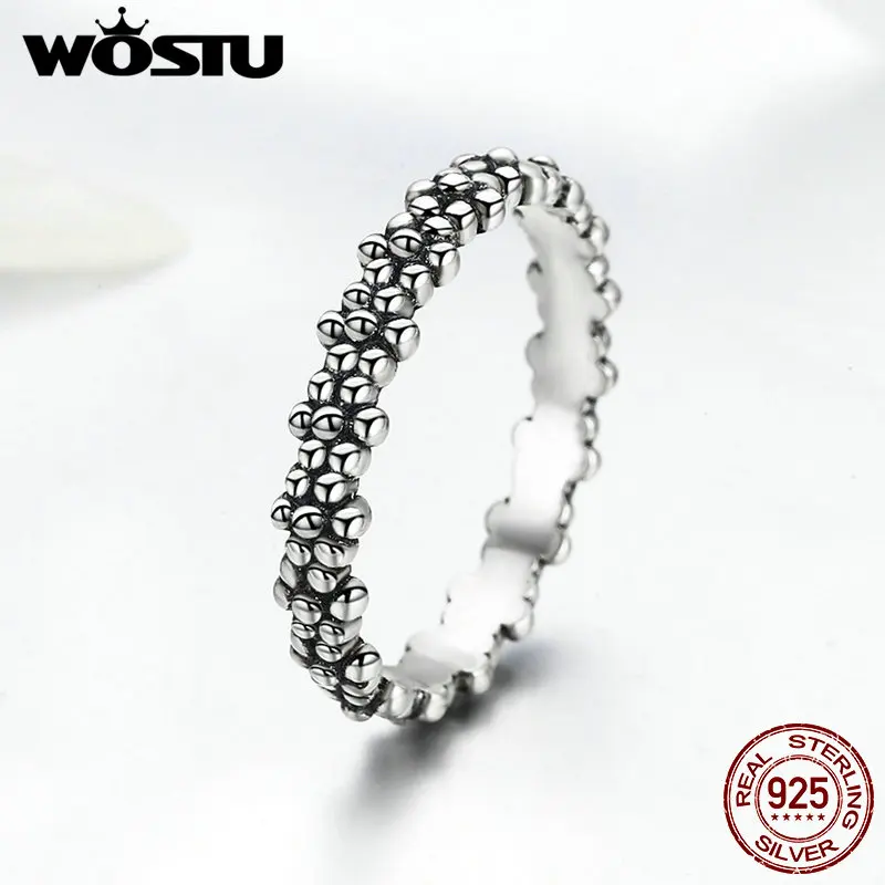 WOSTU Genuine 925 Sterling Silver Vintage Daisies Stackable Rings For