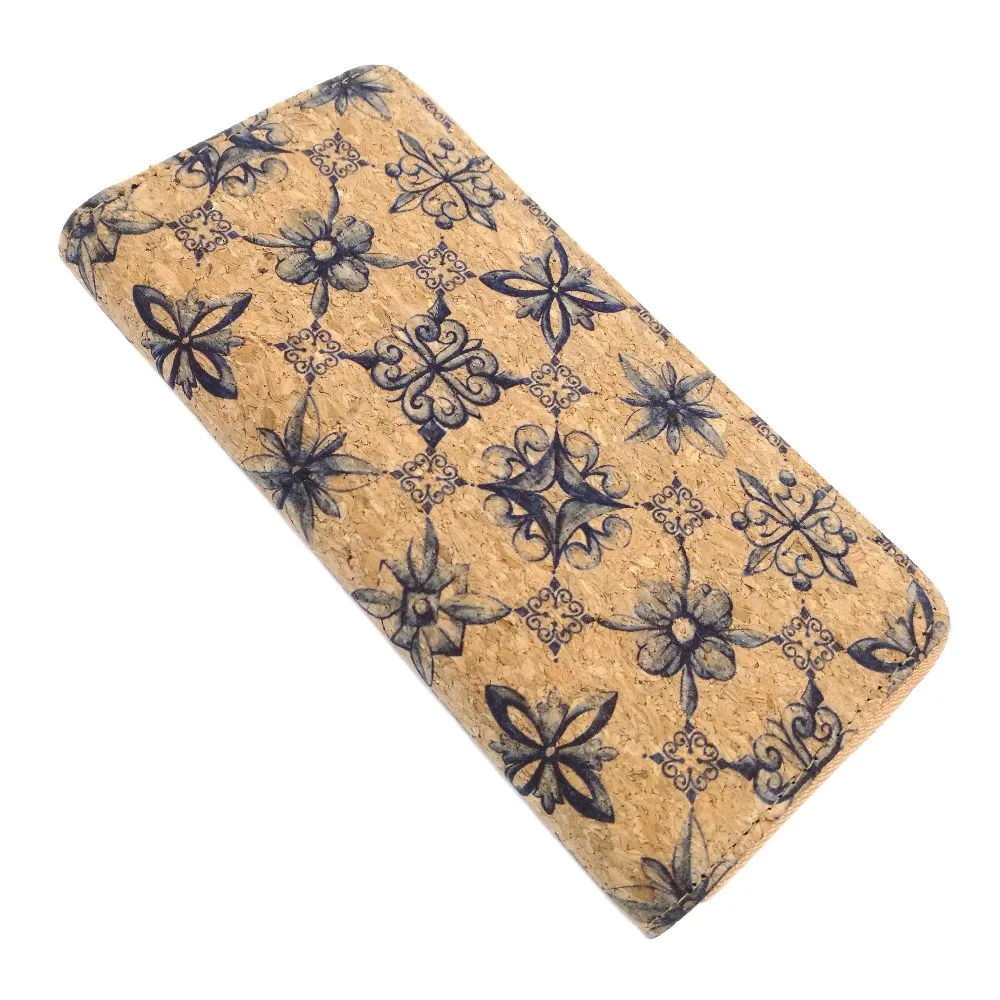 

PORTUGAL TILE PRINT GENUINE CORK WALLETS WOMEN LONG CORK CARD WALLETS