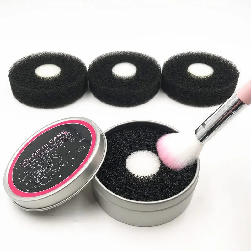 

Color Off Makeup Brush Cleaner Sponge Remover Aluminum Make up Brushes Cleaning Mat Box Powder Brush Washing Scrubber Clean Kit