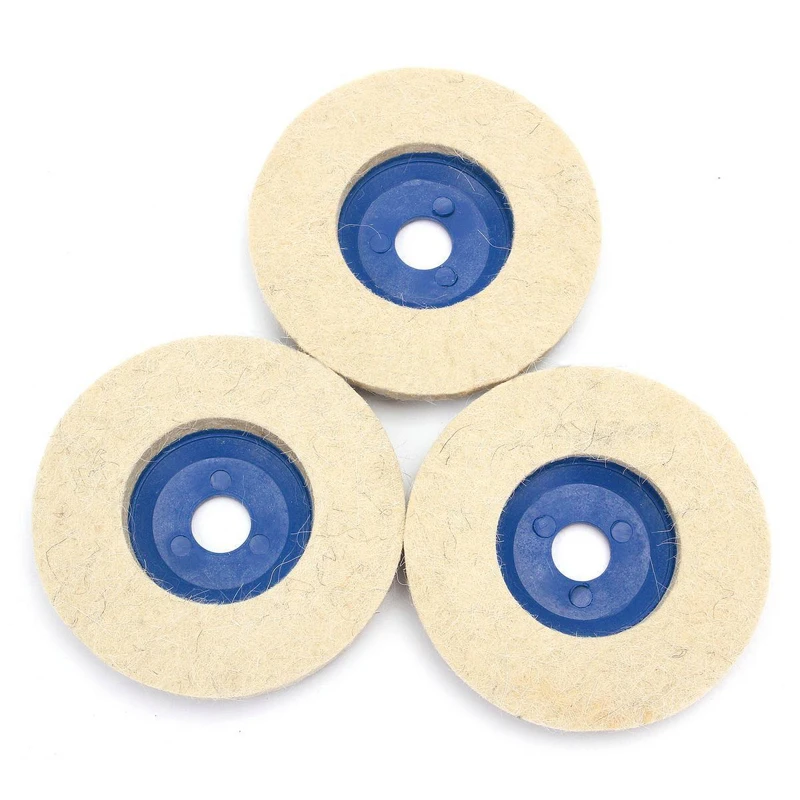 DWZ  3pcs 100mm 4inch Wool Buffing Grinding Wheel Felt Polishing Discs Pads Set Blue