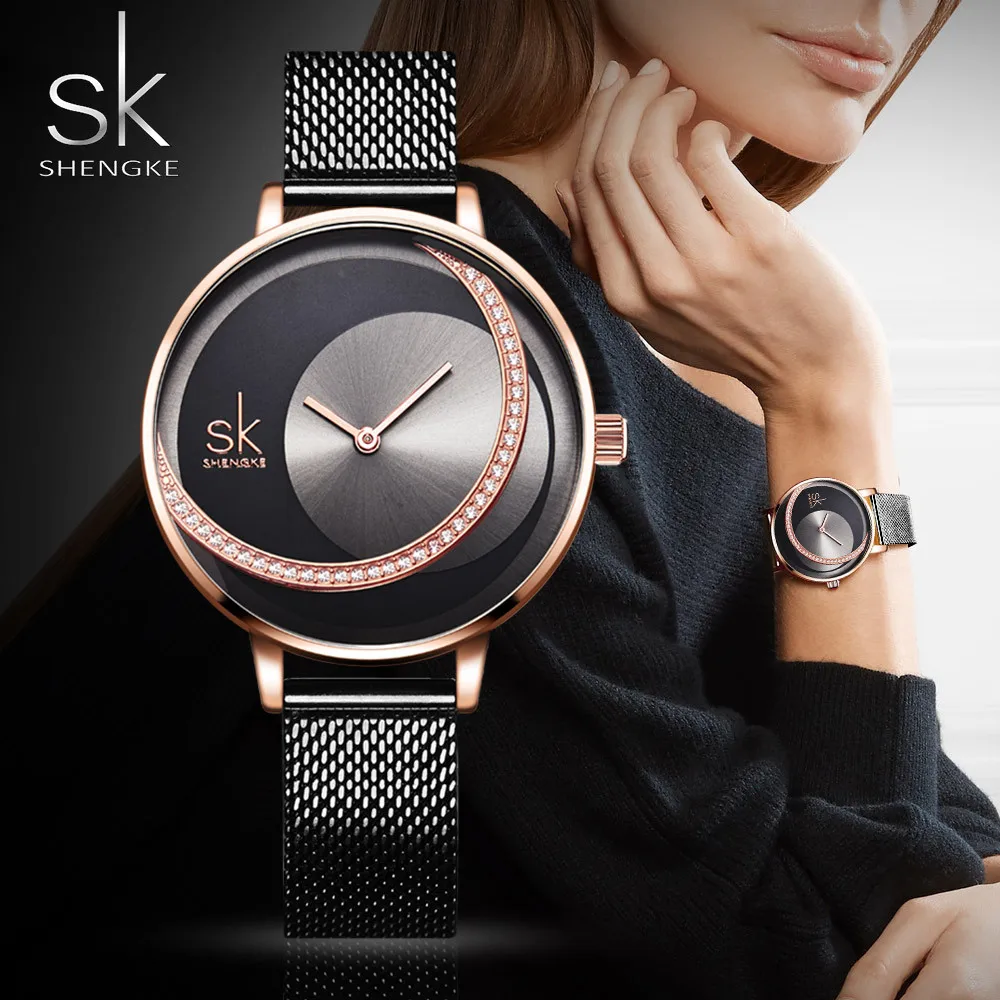 

2019 New Shengji Water Drill Watch with Sun-print Rose Gold Watch Mesh Belt Watch, Quartz Watch, Fashion Jewelry Leisure