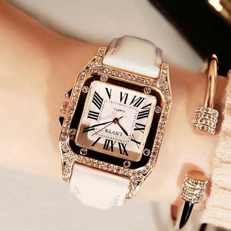 Reloj mujer Ретро Женские часы со стразами модные кварцевые с кожаным ремешком