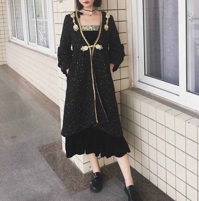 C336 Black Gothic Victorian Carlos England British Punk Rave Poncho Trench Coat queen Robe gown for women 