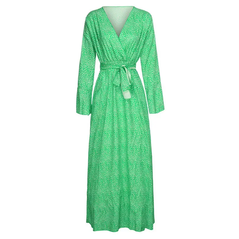 Fashion Women V-Neck Long Dress 2019 Flare Sleeve Elegant Bohemia Floral Print Bow Bandage Maxi Dress Vestidos Plus Size 3Y22 (18)