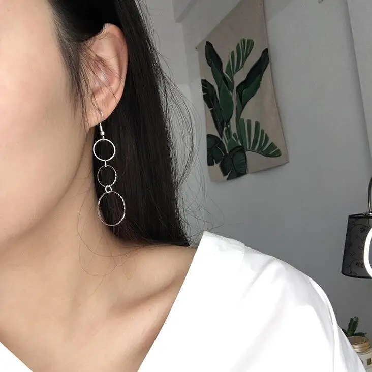 

Woman For Earrings Fashion Jewelry Girl Trend Gift Clasp Dangler Eardrop Pendant Gold Silver Circle Geometric