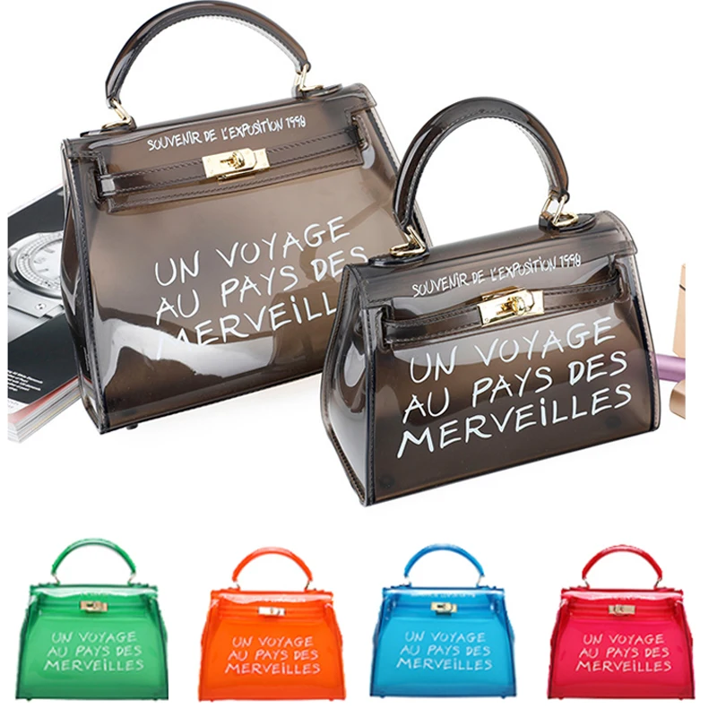 

Women Transparent Handbag European and American letter jelly bag Clear Shoulder Women's Bag Luxury Female Bags Designer 2019